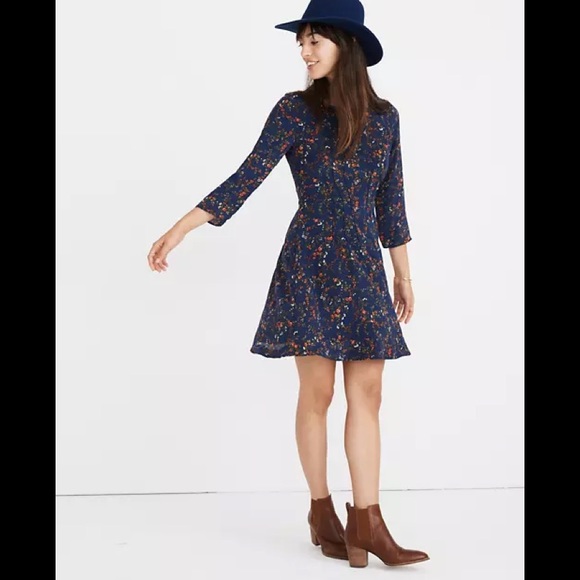Madewell Dresses & Skirts - NWT Madewell Silk Boatneck Pintuck Dress in Moonless Floral, size 4